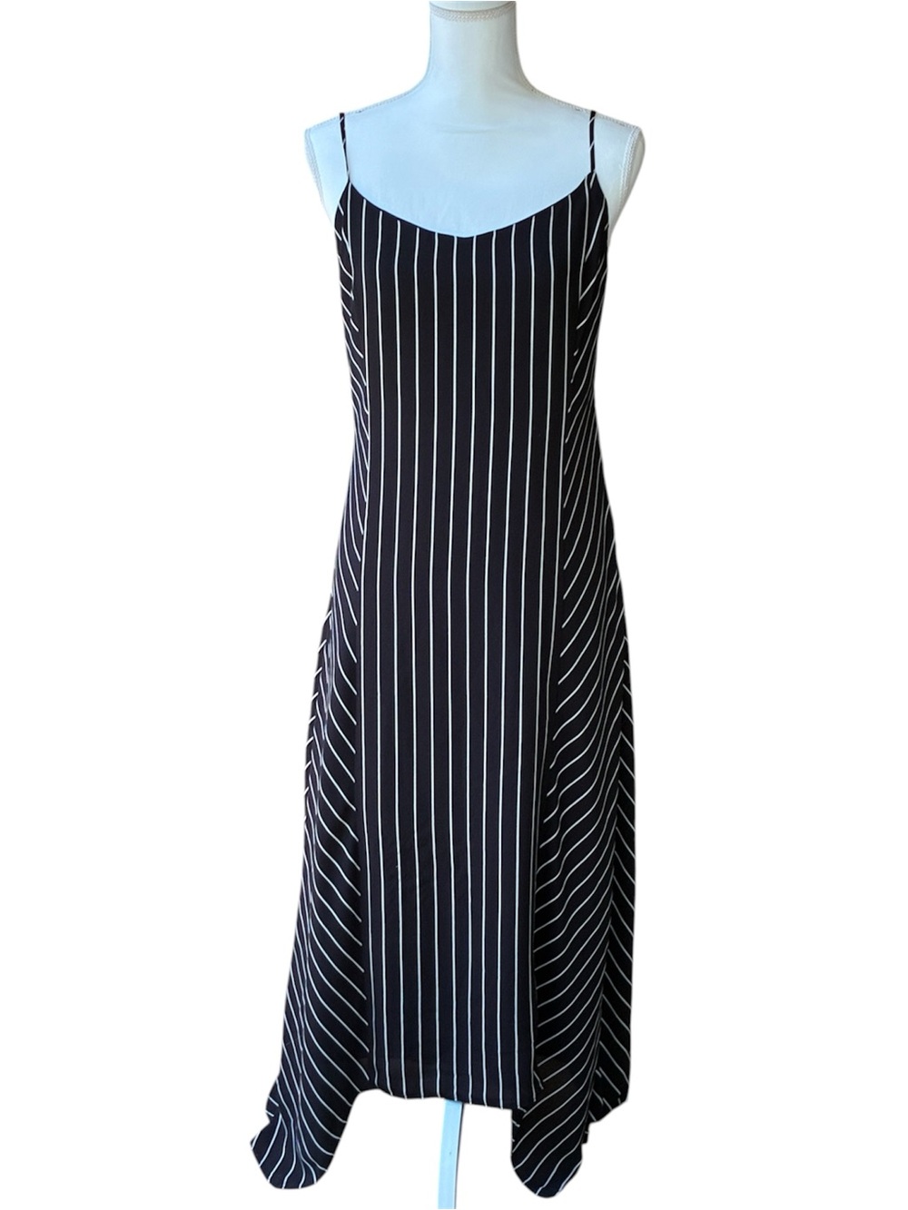 Banana Republic Black/White Minimalist Pinstripe Tank Slip Midi Dress NWOT Sz. 4